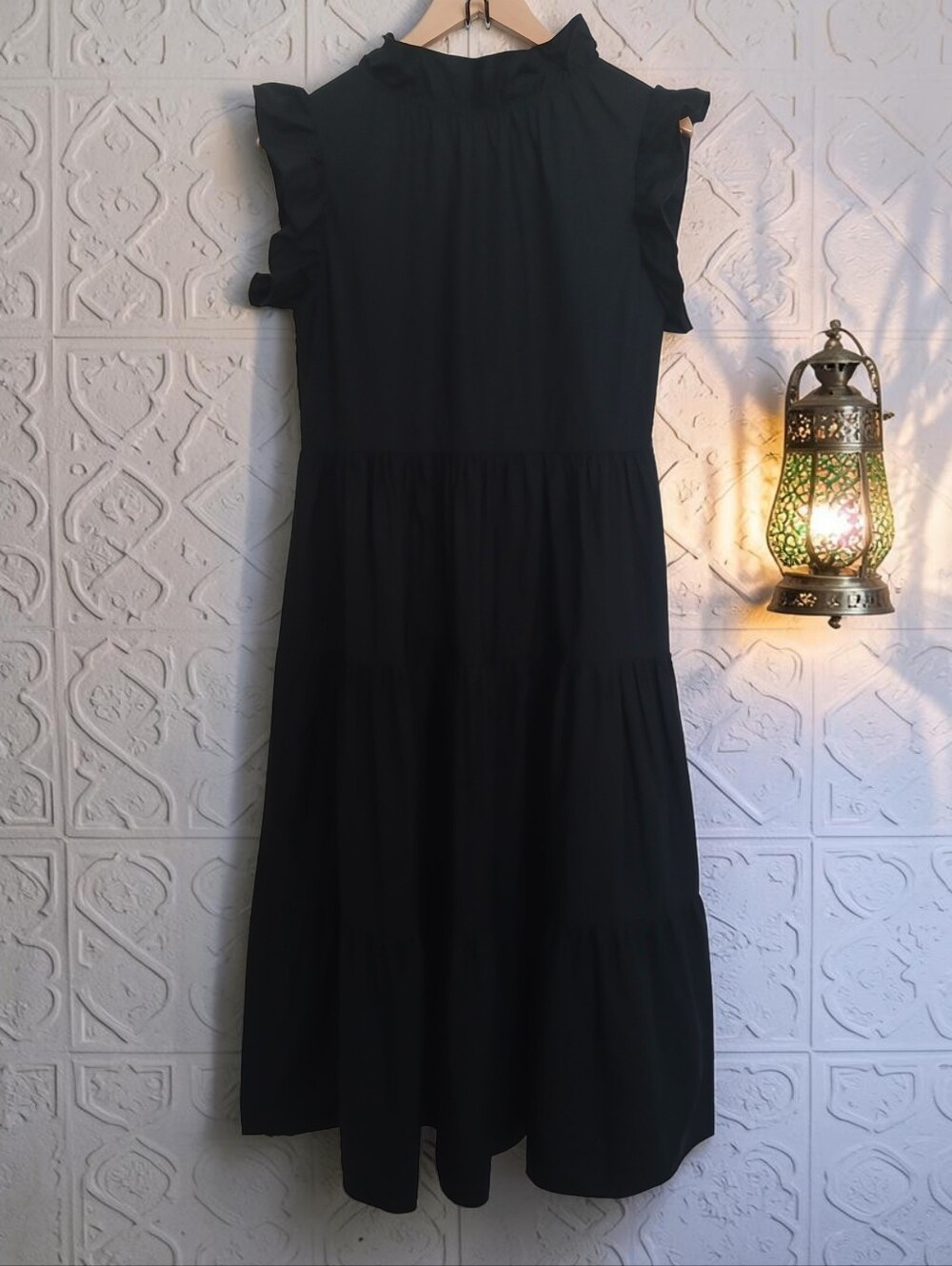 New Chepé 100% Cotton Black Tiered Maxi Dress Ruffle Sleeves Made In Italy 🇮🇹 - Picture 4 of 14